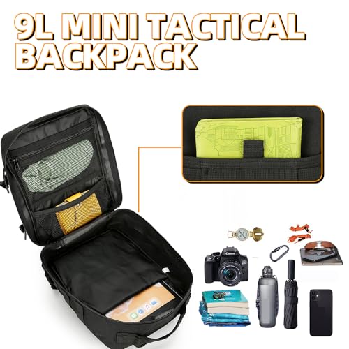 HongXingHai 9L Mini Tactical Backpack for Men and Women, Tactical Backpack Small for Hiking, Small Tactical Bag（Black）