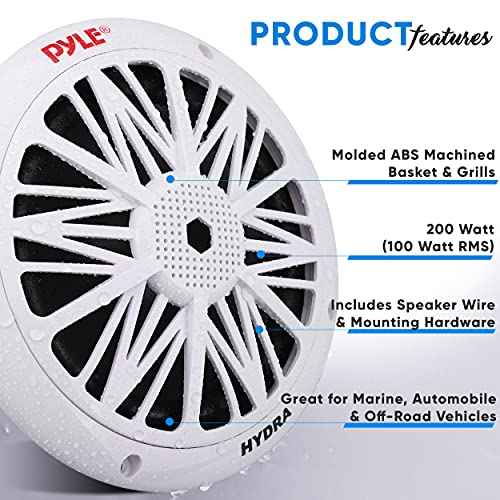 Pyle 200 Watt Marine Speaker System - Weather Resistant Dual 2 Way 6.5 Inch Outdoor Stereo Audio Sound Speakers w/ 85Hz-6kHz Frequency Response, Heavy Duty 8oz Magnet Structure (White, Pair)