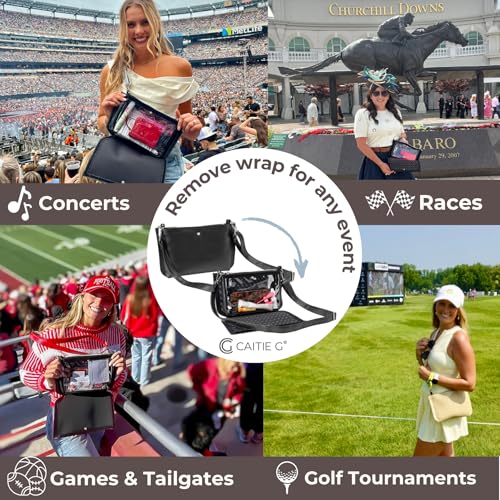Caitie G Clear Stadium Bag, with Privacy Mode with Removable Outer Wrap, Stadium Compliant Purse for Concerts, Sports, Events