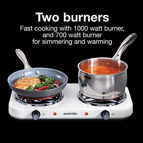 Proctor Silex Portable Electric Stove, Stainless Steel Double Burner Cooktop, Compact, Adjustable Temperature Hot Plate, 1...