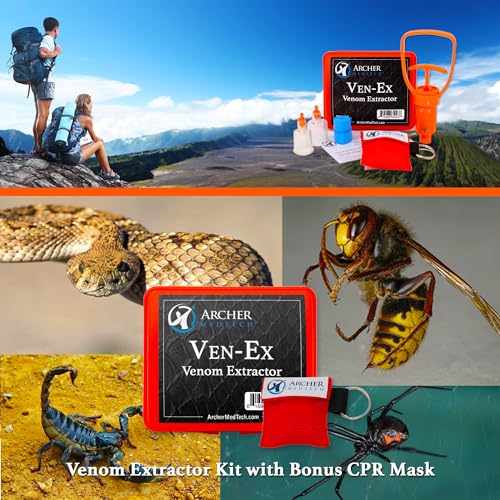 Archer MedTech Ven-Ex Snake Bite & Bee Sting Kit – Portable Venom Extractor Pump with Tourniquet, One-Hand Operation, Bonu...