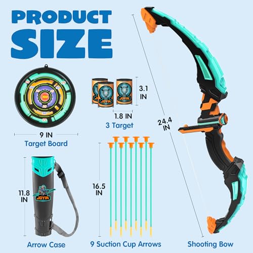 JOYIN Kids Bow and Arrow Set, LED Light Up Archery Toy Set with 9 Suction Cup Arrows, Target & Arrow Case, Indoor and Outd...