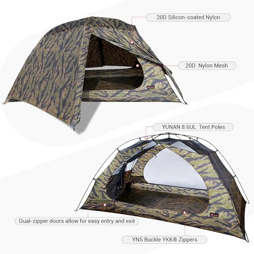 Hill Zero Camping Tent CAMO Backpacking Tent, Scout Portable Ultralight 3 Season Tent Waterproof for 2 Person Hiking, Moun...