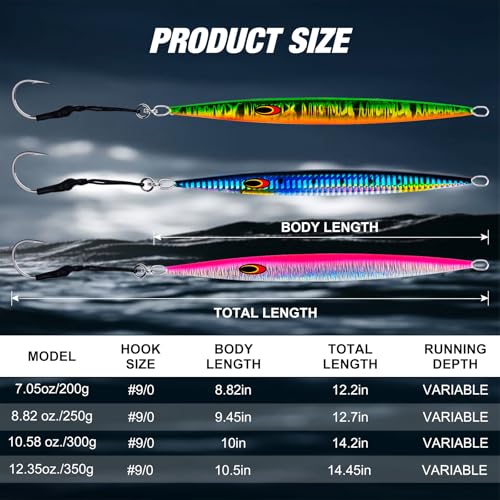 Goture Fishing Jigs Saltwater,60g-400g Vertical Jigs with Assist Hook, Speed Fast Jig Deep Sea Fishing Jigging Spoon Lures...