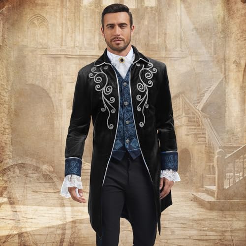 rumnigh Men Medieval Steampunk Tailcoat Jacket Gothic Victorian Frock Coat Uniform Halloween Party Cosplay Gentleman Costumes