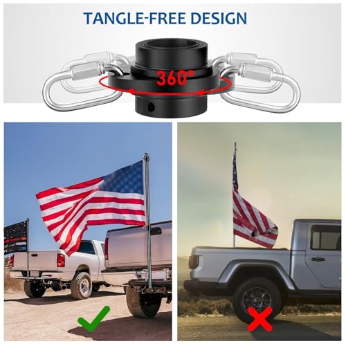 2 Set Real Carbon Fiber Truck Flag Pole, 6 Ft x 1.25 Inch Heavy Duty Flag Pole for Truck, for Pickup Trucks, RVs, SUVs,Black