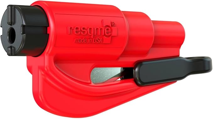 resqme,The Original Emergency Keychain Car Escape Tool, 2-in-1 Seatbelt Cutter and Window Breaker, Made in USA, Red - Comp...