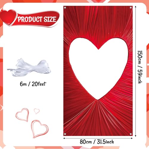 59" Large Valentine's Day Photo Booth Prop Heart-Shaped Cutout Backdrop Red Heart Selfie Frame Red Photo Background Fabric...