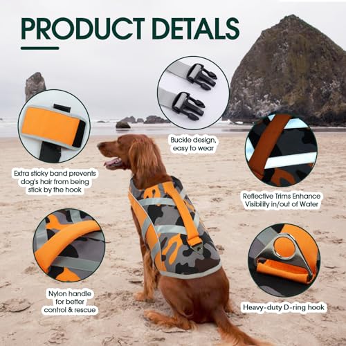 Kuoser High Visibility Dog Life Jacket with Reflective Stripes, Adjustable Ripstop Pet Life Preserver Swimsuit for Small, ...