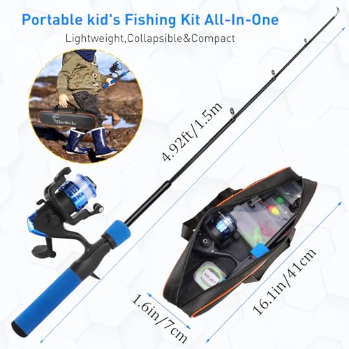 Kids Fishing Pole Kit, 59'' Telescopic Rod and Reel Beginner Combo with Spincast Reel,Tackle Box, Carrier Bag,Fishing Gear...