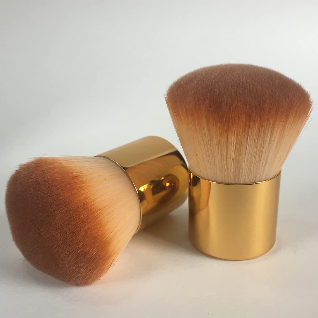 RN BEAUTY 2 Pieces Kabuki Brushes Powder Brush Blush Brush Foundation Brush Bronzer Brush Face Blender Brush Mineral Blending Buffing Concealer Brush Multifunction Cosmetic Tools Portable Makeup Brush (Golden)