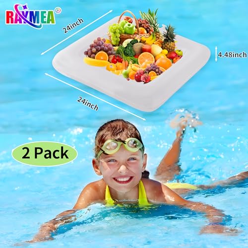 RAYMEA Inflatable Ice Serving Bar 2 PCS, Portable Salad Ice Tray Food Drink Pool Containers Inflatable Cooler for Summer P...