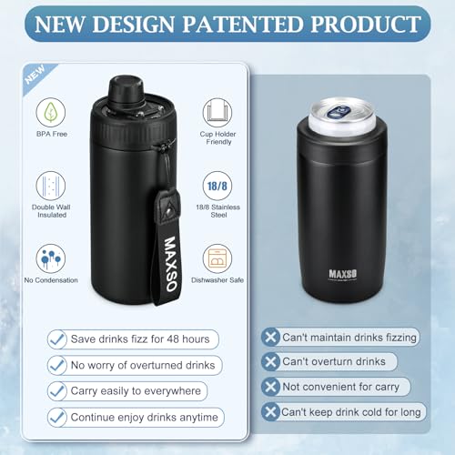MAXSO Sealed Can Cooler Fizz Lid Can Cover for 12 oz Regular, Slim Skinny Cans & As Thermal Bottle, 4-in-1 Insulated Vacuu...