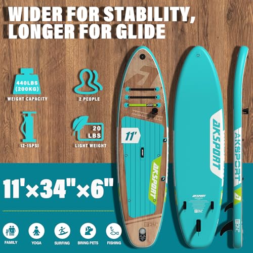 AKSPORT Inflatable Stand Up Paddle Board, SUP Board with All Accessories, Wide Stable Design, Non-Slip Deck, Inflatable Pa...