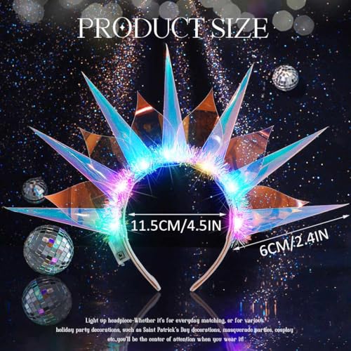 CAKURE Light Up Headband Led Crown Headbands Rave Headpiece Hair Accessories for Women