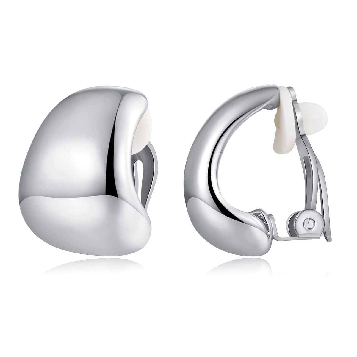 MUYAN Silver Dainty Wide Half Hoop Clip On Earrings for Women Small Chunky Thick Hoop Earrings Lightweight Jewelry