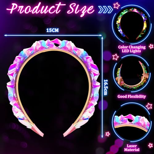 Tigeen Light up Headband LED Glow Headbands Glow in The Dark Headband LED Hair Accessories for Wedding Party Favor