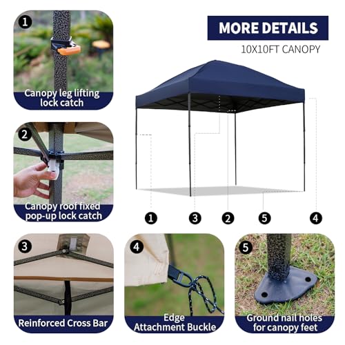 10x10 Pop Up Canopy Tent with 2 Sidewalls, Easy Up Canopy Upgraded Outdoor Party Sun Shade Tent Portable Gazebo for Beach ...