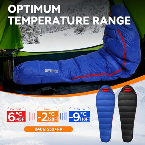 Clostnature Down Sleeping Bag for Adults - 20D 550 Fill Power Backpacking Mummy Sleeping Bag for 16°F - 45°F, Lightweight ...