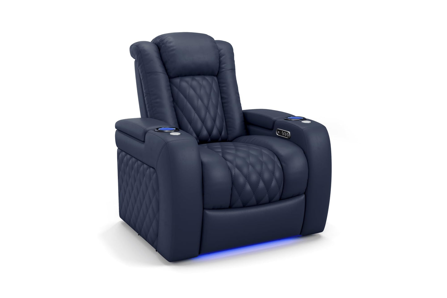 Valencia Tuscany Home Theater Seat - Nappa Leather Power Recliner with Cool Gel Memory Foam, USB-C/A Charging, RGB LED Lights, Adjustable Lumbar & Headrest (Single Recliner, Navy Blue)