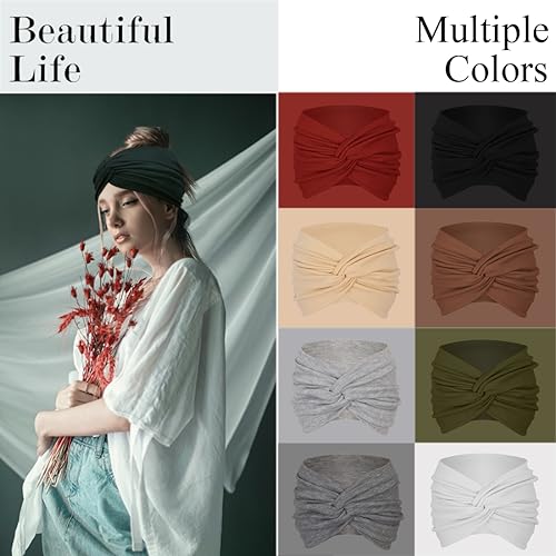Sefiinh Extra Wide Headbands For Women 7'' Large Headband Twist Head Bands Women's Hair Band Stretchy Turban Styling Acces...