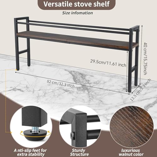 Meangood Spice Rack Shelf for Kitchen Stove, Over the Stove Shelf with 4 Hooks Extra Storage Countertop, Rustic Wood & Sol...