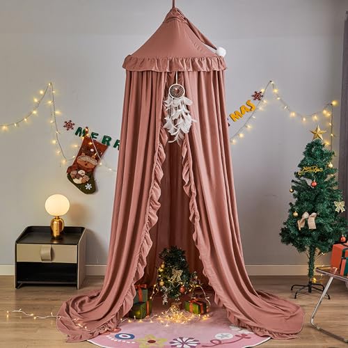 VETHIN Bed Canopy for Girls,Princess Round Dome Dreamy Mosquito Net Bedding Girls Room Castle Play Tent Hanging House Deco...