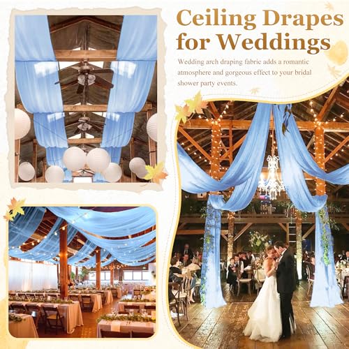 MODFUNS Light Blue Ceiling Drape 5x20ft 4 Panels Chiffon Ceiling Draping Fabric Sheer Wedding Arch Drapery Stage Canopy Ce...
