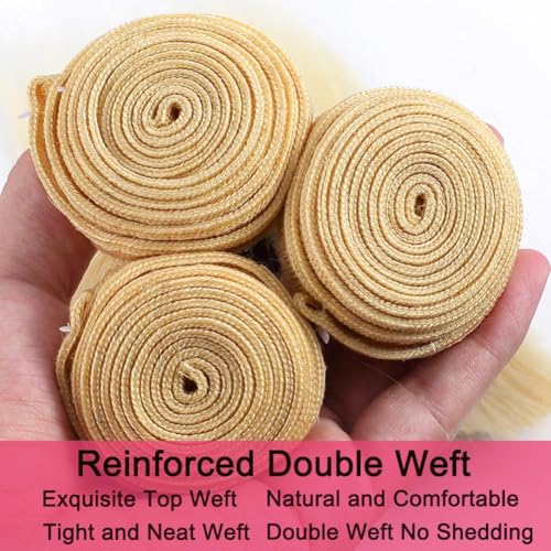 Blonde Bundles Color 613 Straight Human Hair Bundles Double Weft Unprocessed Blonde Human Hair Extensions 22 24 26 Inch 300g