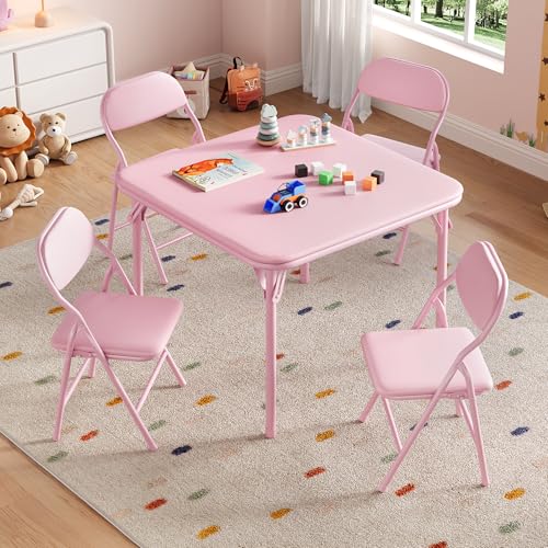 GAOMON 5 Piece Set Folding Table and Chairs Set, Boys and Girls Activity Table and Chairs Set for Dining Room,Daycare,Clas...