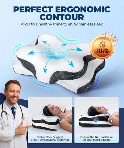Osteo Sustained Cervical Health Neck Pillow, Contour Zoned Design Ergonomic Pillow for Pain Relief, No-Temperature Affecte...