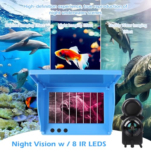 Underwater Fishing Camera 4.3 Inch IPS Monitor, Fish Finder with Infrared Night Vision Light, 1080P HD Fishing Camera with...