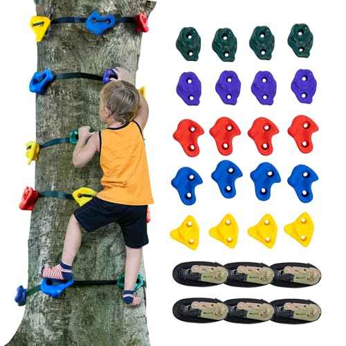 VEVOR Ninja Tree Climbing Kit, 20 Rock Climbing Holds & 6 Ratchets, Large Climbing Rocks for Kids & Adults Outdoor Backyard Ninja Tree Obstacle Course Training