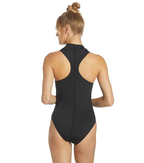 Sporti Active Solid One Piece Zip Front Scuba Swimsuit - Black - X-Small
