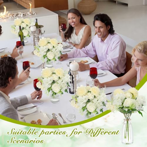 Teecyhooo 31 Pack Hydrangea Artificial Flowers with 10 Clear Plastic Vases 20 Bundles Silk Floral Bouquet Faux Arrangement...