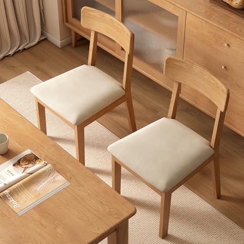 Solid Wood Upholstered Dining Chairs Set of 4, Mid Century Modern Dining Chairs with Curved Back, Wooden Desk Chair with Butterfly Wing Shape for Kitchen, Dining Room, Living Room, Study (4, Original)