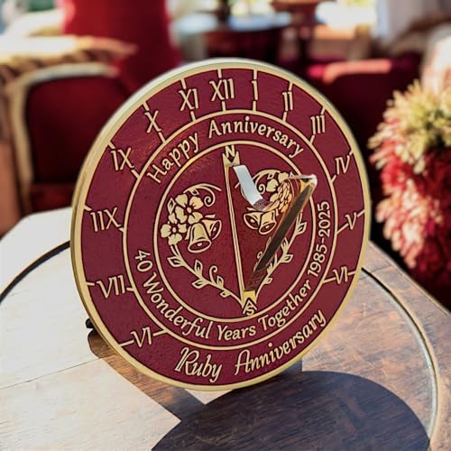 Anniversary Sundial Gift for 40th Ruby Wedding Anniversary in 2025 - Recycled Metal Home Decor Or Garden Present Idea - Handmade in UK for Him, Her Parents Or Couples 40 Year Celebration