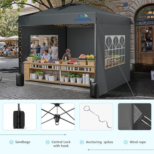10X10 Pop Up Canopy Tent with 3 Sidewalls,Easy Up Canopy,Commercial Instant Shelter,Heavy Duty One Person Set Up Event Ten...