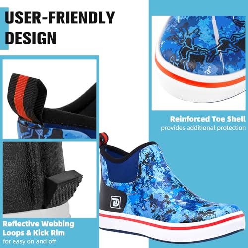 Trudave Mens Deck Boots, Waterproof Rubber Fishing Rain Boots, Anti-slip Short Ankle Shoes for Outdoor Fishing, Boating, S...