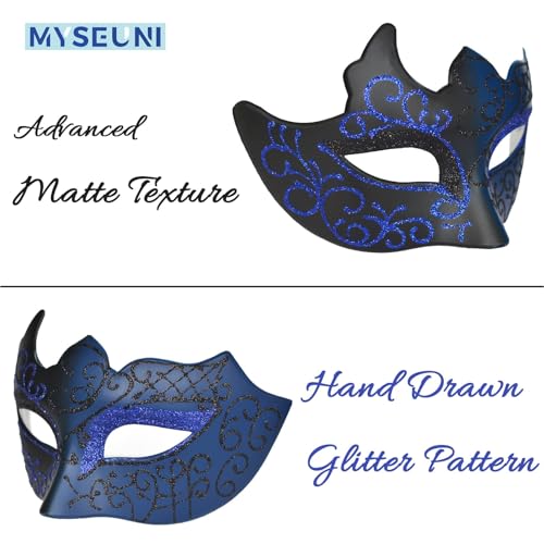 MYSEUNI 2025 Masquerade Masks for Couples, Shiny Rhinestone Metal Filigree Venetian Mask & Mens Venetian Mask for Mardi Gras