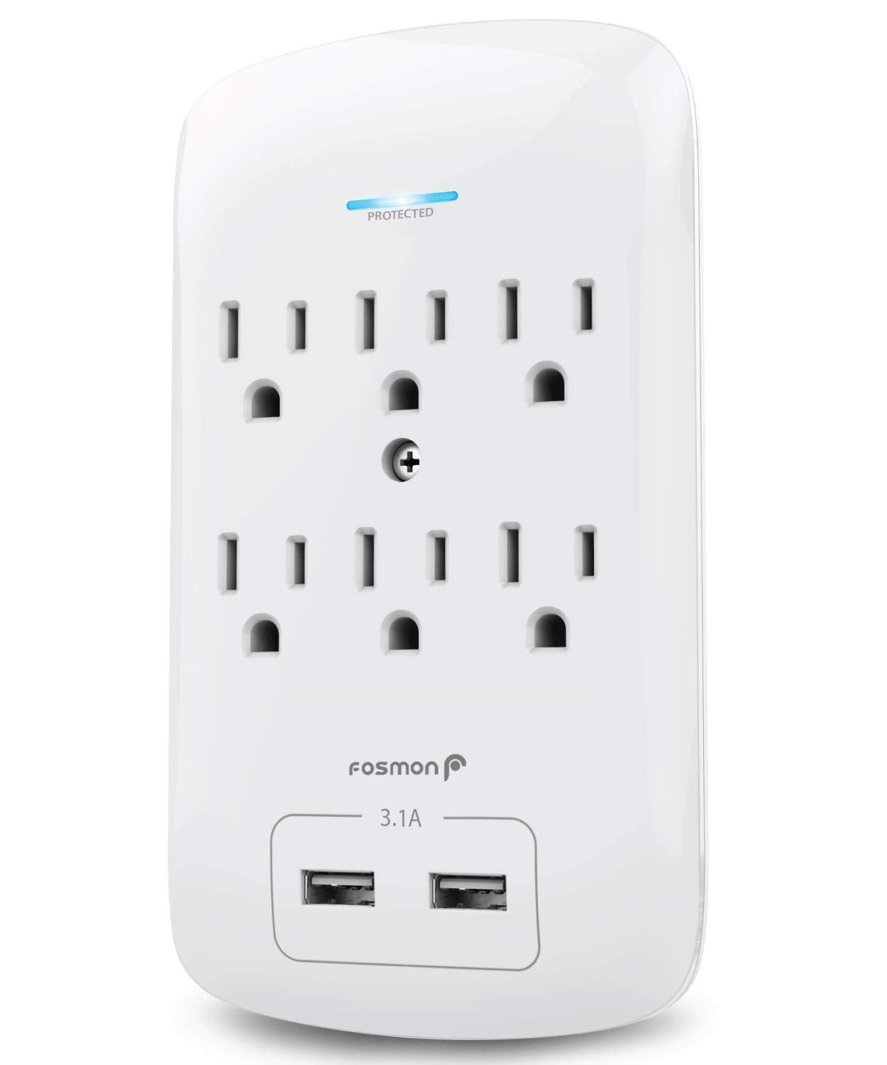 Fosmon 6 Outlet Wall Surge Protector Outlet Wall Mount, Usb In Wall Charger Surge Protector (1200 Joules), 2 Usb Ports 3.4A, 187