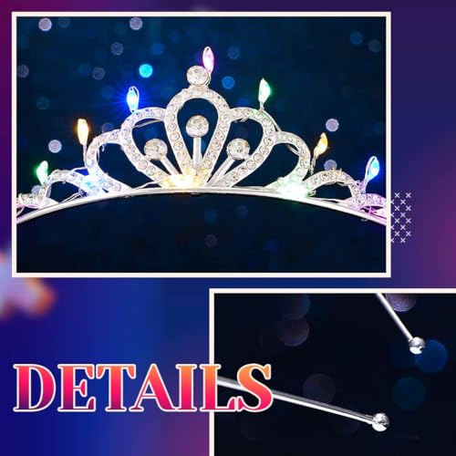 DRESBE Light Up Rhinestone Crowns LED Crystal Tiara Headband Glow Party Princess Hair Accessories for Women and Girls