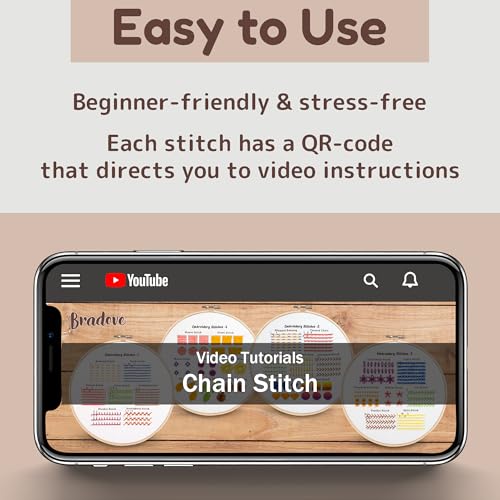 Bradove Classic Embroidery Stitches Practice Kit, Embroidery Kit for Beginners, Beginner Embroidery Kit for Adults, Hand E...