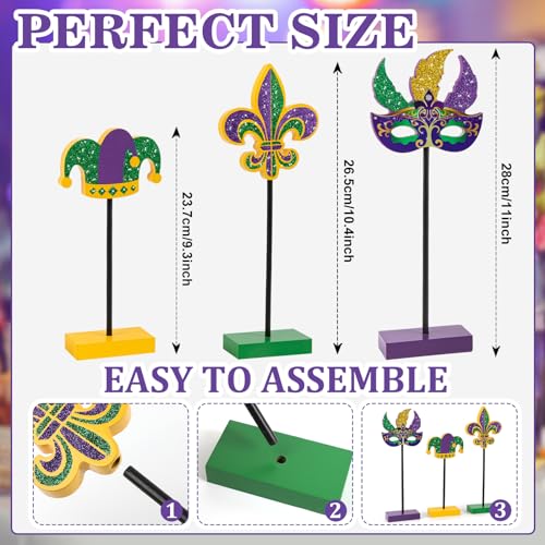 Hedeey 3 Pieces Mardi Gras Tiered Tray Decor Wood Set, Glitter Mardi Gras Table Decor,Rustic Mardi Gras Table Decorations ...