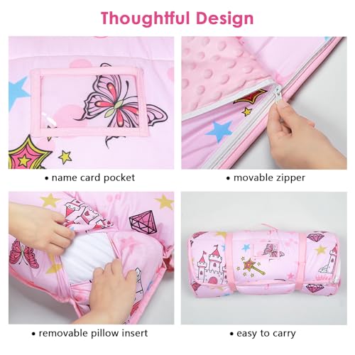 Kids Nap Mat Portable Slumber Bags with Removable Pillow and Blanket for Girls Boys, Lightweight Extra Large Sleeping Bag ...