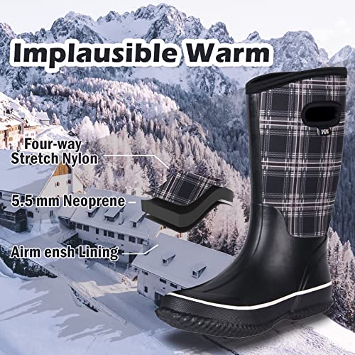 WTW Mid Calf Rain Boots for Women - Waterproof Insulated Neoprene Mud Boots Outdoor Hunting Garden Boots