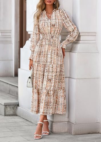 PRETTYGARDEN Women's Floral Maxi Dress 2026 Fall Long Sleeve V Neck A Line Long Flowy Spring Party Boho Dresses