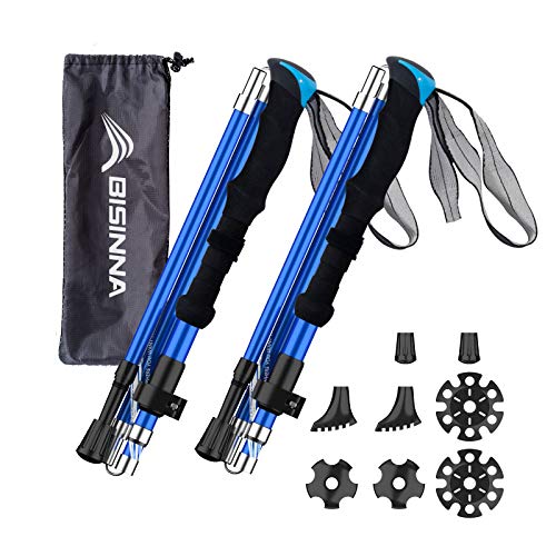 BISINNA Collapsible Trekking Hiking Poles- 2 Pack Folding Aluminum Walking Sticks with Quick Lock System 4 Season Accessor...