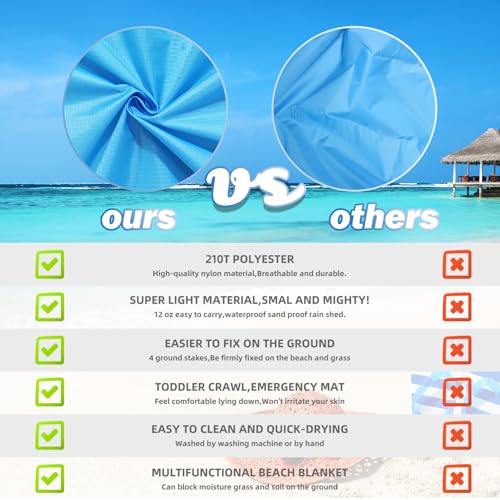 Beach Blanket Waterproof Sandproof Oversized Lightweight 78''×81'' 1-5 Adults Blanket Beach Large Picnic Mat for Travel Ca...