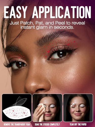 Valentine's Day Eye Speckles & Glitter Freckles Makeup Patches with Red Heart Designs, Cute Makeup Accessories for Women, ...